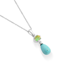 Joyería fina, Plata de Ley 925, Ópalo etíope Natural facetado y piedra preciosa turquesa, colgante de abalorio de 3,5 gramos, collar de cadena de eslabones - Product Image 1