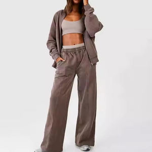 Survêtement surdimensionné délavé à l'acide surdimensionné Ensemble de jogging personnalisé Unisexe Vintage Hoodies Pantalon de survêtement évasé Streetwear Ensemble de jogging - Product Image 4