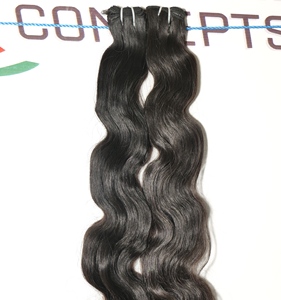 Virgen sin procesar de la mejor calidad de doble trama de color negro sedoso Paquetes de ondas del cuerpo Extensiones de cabello humano de templo indio crudo - Product Image 2