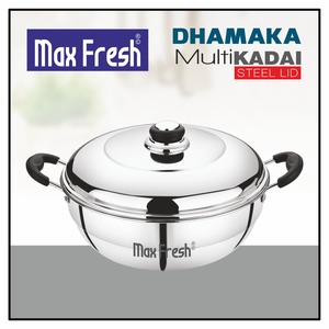 Maxfresh Dhamaka Multi Kadai Batterie de Cuisine Design Moderne Fond de Sandwich en Métal de Qualité Alimentaire Acier Inoxydable Peut Cuire 2 Assiettes Temps - Product Image 2