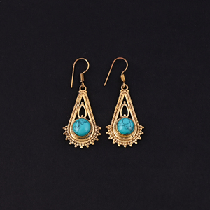 Turquoise Bohemian Trendy Women <b>Long</b> Hoop Gold Plated Brass <b>Earrings</b> 46x18MM Size Luxvory Jaipur India - Product Image 2