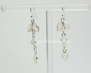 925 argent sterling massif opalite laiteuse mois d'octobre pierre de naissance quatre pierres longue crochet boucle d'oreille - Product Image 4