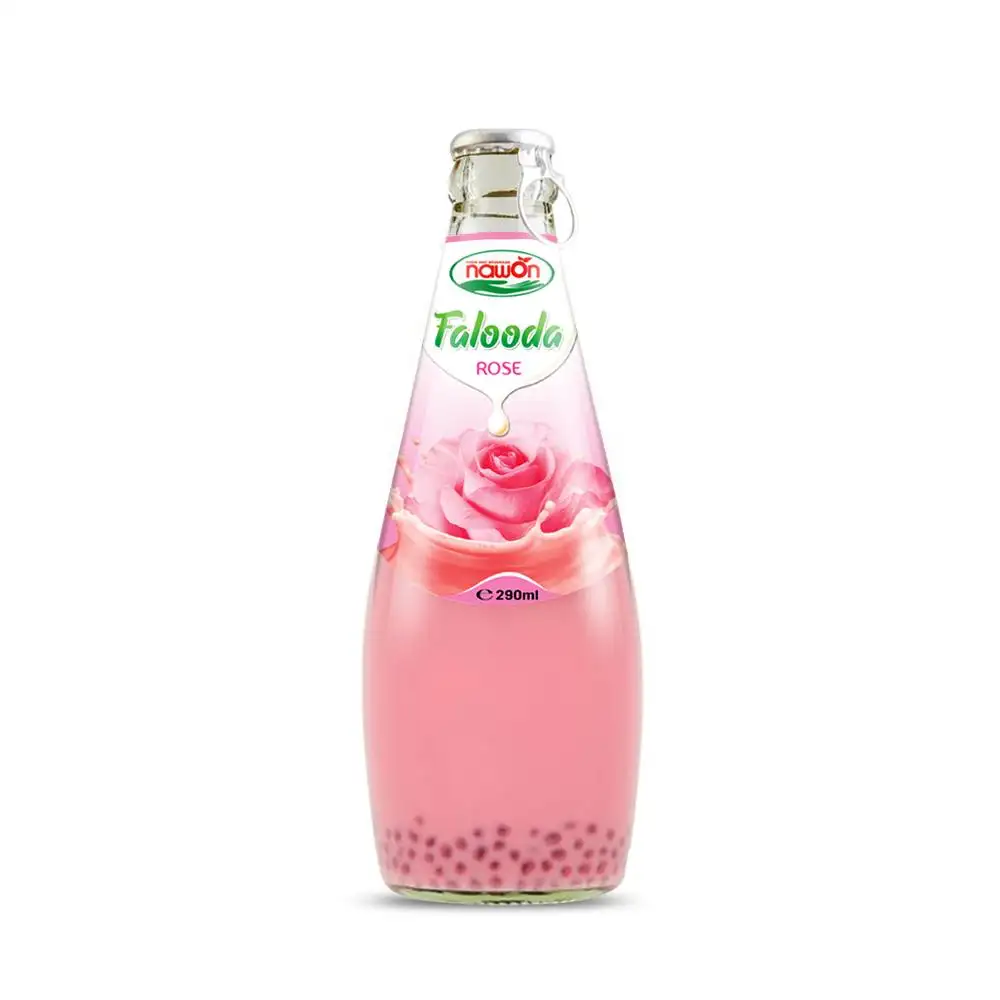 Minuman Sehari-hari Rasa Mawar Susu Falooda Dalam 290Ml dengan Biji Kemangi-Harga Grosir OEM/ODM