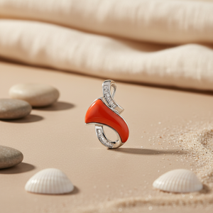 Pendentif moderne en or blanc plaqué rhodium avec charme religieux en corail pour femmes - Product Image 3