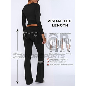 Conjunto de 2 piezas de entrenamiento para mujer, pantalones acampanados plegables, Top corto, Conjunto de pijama de punto para salón acanalado, mallas elegantes, ropa de salón - Product Image 3