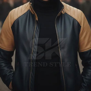 Veste en cuir pour homme, couleur unie, légère, en cuir souple, veste tendance pour homme, veste en cuir décontractée à couleur unie - Product Image 6