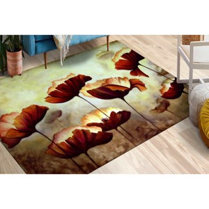 Tapis en chenille fleuri : Peinture abstraite de coquelicot, tapis antidérapant, tapis doux non tissé - Product Image 2