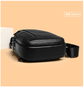 Sac de poitrine minimaliste en cuir véritable, sac à bandoulière, fermeture à glissière, imperméable, usage quotidien, toutes saisons, pour homme - Product Image 1