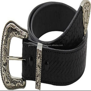 Cesta de cuero para hombre, cinturón occidental tejido, diseño en relieve resistente en cuero negro premium con hebilla de diseñador de tres piezas - Product Image 5