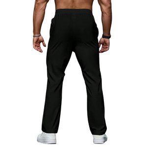 Mens Lightweight Casual Pants <b>Elastic</b> <b>Waist</b> Drawstring Straight Leg Breathable Quick Dry Summer Travel Lounge <b>Trousers</b> Black - Product Image 2