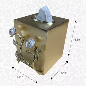 Belle boîte de porte-mouchoirs décoratif écologique moderne en métal doré pour une utilisation au bureau - Product Image 3