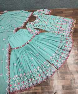 Top et Sharara femmes indien pakistanais ethnique dames fête Punjabi couture disponible en gros pelouse costume Alphanumero Apparelgarment - Product Image 5