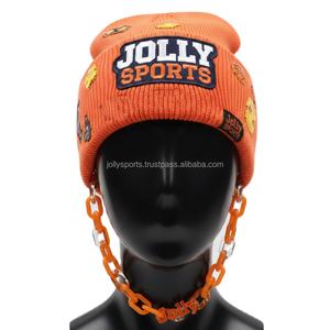 Gorro de Punto para Mujer, 300GSM, Acrílico Suave, Color Naranja, Bordado con Logotipo Personalizado, Correa de Cadena, Gorro de Invierno a la Moda, Gorro Jacquard - Product Image 6