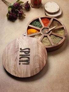 Boîte à épices en bois d'acacia artisanale avec 9 compartiments et cuillère à thé pour le rangement des épices de cuisine - Product Image 2