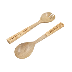 Ensemble de fourchettes et cuillères en rotin et bois pour salade, vente en gros Vietnam, ustensiles de service en bois de qualité supérieure, incontournables pour salades, soupes et décoration de table - Product Image 2