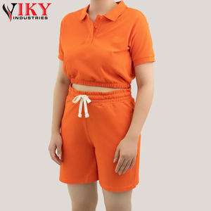 Ensemble de vêtements de yoga Y2K sexy, crop top polo ajusté uni, short avec logo personnalisé, vêtements de sport classiques pour la salle de sport, crop top t-shirts - Product Image 4