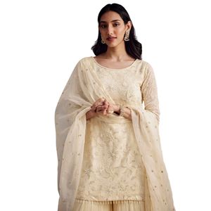 Conjunto de Sharara bordado OffWhite con Organza Dupatta Elegante ceremonia de boda y ropa de Festival Traje de Kurta Sharara - Product Image 3