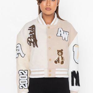 Chaqueta de béisbol de calle alta personalizada con bordado de chenilla, manga larga, estilo universitario, tejido satinado, relleno de algodón tejido - Product Image 5