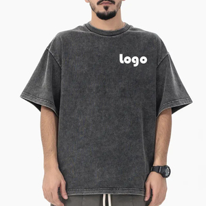 Ropa de hombre Camiseta de gran tamaño 100% algodón Streetwear Hip Hop negro lavado ácido logotipo personalizado camisetas Vintage - Product Image 1