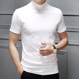 T-shirts personnalisés en coton peigné à col montant T-shirt décontracté à manches courtes pull mince basique hauts T-shirts sur mesure Vente en gros - Product Image 6
