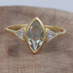 Anillo de colección de lujo de plata 925 al por mayor, amatista verde, forma de marquesa, chapado en oro amarillo, amatista verde clásica, Marquesa - Product Image 1