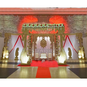 Décoration de Mandap de Mariage Indien de Luxe, Mandap Paon Sculpté en Fibre, Piliers en Fibre, Mandap de Mariage en Fibre le Plus Vendu avec Arches Sculptées USA - Product Image 1