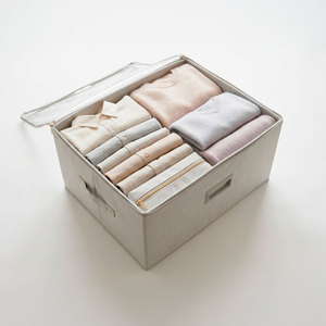 Grey Fabric Storage Box <b>with</b> <b>Lid</b> Foldable Oxford Cloth Organizer <b>Bin</b> Portable Dustproof Household Organizer - Product Image 4