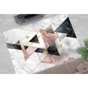 Tapis en marbre rose et gris : Tapis à accents géométriques dorés, Tapis imprimé, Tapis fin non tissé - Product Image 3
