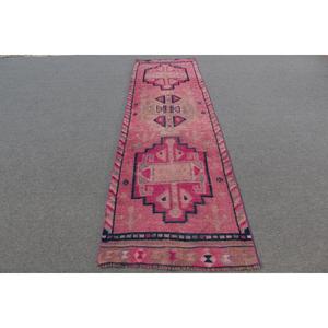 2.8x10.4 ft Vintage Turkish Rug, <b>Runner</b> Rug, Herki <b>Red</b> Wool Rug - Product Image 1