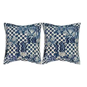 Handmade Indigo <b>Blue</b> & Multicolor Abstract Digital Print Cushion Cover Pair 16x16 Decorative Throw Pillow Covers for <b>Sofa</b> & <b>Bed</b> - Product Image 1