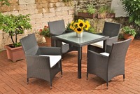 Ensemble de meubles de jardin en aluminium et rotin moderne avec table en verre - Chaises de salle à manger d'extérieur de haute qualité pour 4 personnes