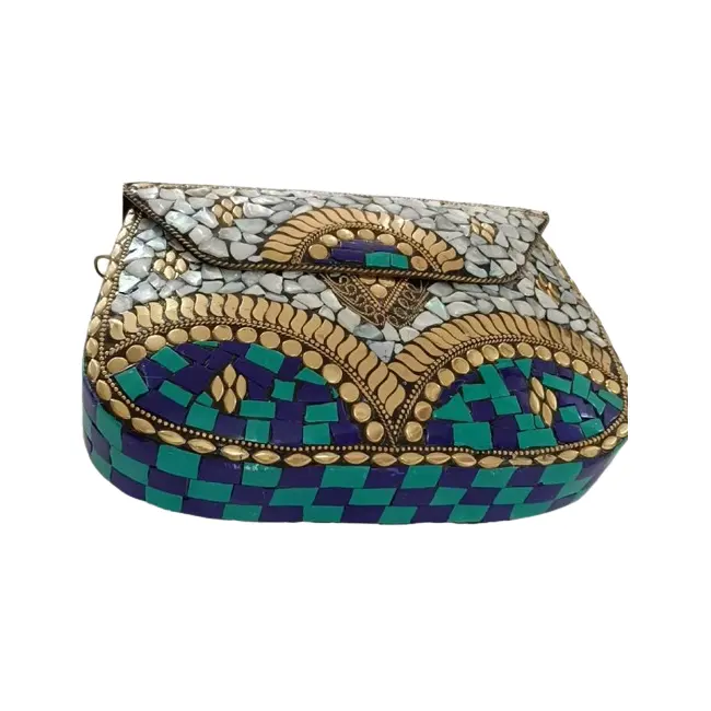 Son bak çok renkli mozaik tasarımcı çanta toptan akşam debriyaj düğün Partyware yıldönümü için RF el sanatları tarafından