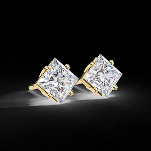 Moissanite Diamant 14K or taille princesse Stud Boucle d'oreille Perle Danglers Accessoire élégant et luxueux - Product Image 5