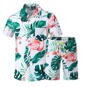 Men's Winter Beach Casual <b>Mandarin</b> <b>Collar</b> Shorts Set Wholesale Custom Logo Custom OEM ODM 100% Cotton Breathable Quick Dry - Product Image 2