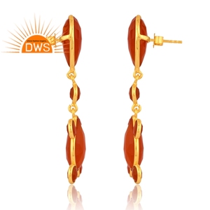 Diseño caliente 925 plata esterlina 18K chapado en oro Natural rojo ónix piedra preciosa colgante pendiente Demi joyería fina fabricante - Product Image 3