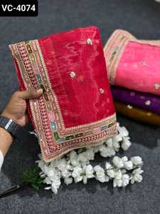 Vêtements ethniques indiens Collections de saris en soie organza pure fantaisie pour la fonction de mariage et de festival Saree de travail de broderie lourde - Product Image 5