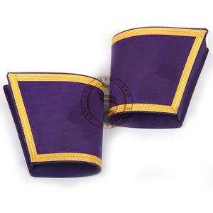 Poignets de gantelets maçonniques-Marron uni avec double tresse argentée manchettes brodées pour uniformes maçonniques Regalia - Product Image 3