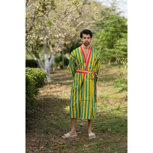 Robe Kimono Bohème en Pur Coton pour Homme, Peignoir de Luxe Géométrique Unisexe, Peignoir de Bain Coupe Décontractée XL, Vêtement d'Intérieur Doux d'Été Réversible - Product Image 3