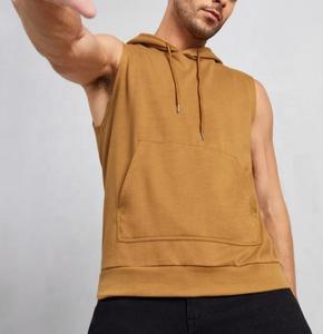 Venta al por mayor de alta calidad de los hombres sin mangas Sudadera con capucha logotipo personalizado gimnasio Fitness ropa estilo casual transpirable de secado rápido impreso sólido - Product Image 5