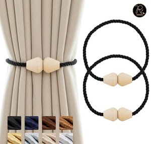 Handcrafted Jute <b>Curtain</b> Holdbacks with Wooden Beads Minimal Modern Home Decoration Natural Rope Tieback Accessories - Product Image 6