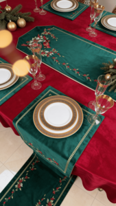 Luxury Embroidered Cotton <b>Table</b> <b>Runner</b> with Red Cardinals and Holly Pattern Traditional Home & Hotel Decor Washable - Product Image 2