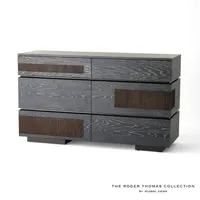 Commode moderne en chêne noir cerisé |   Commode de rangement pour chambre à coucher à 6 tiroirs avec texture de grain de bois naturel