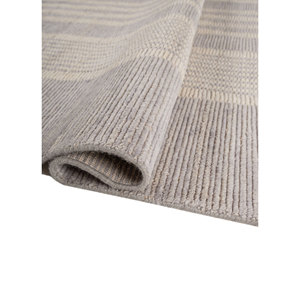 Handmade Wool Rugs in Contour Grey Black Striped Pattern for Home-for Living Room Bedroom <b>Hallway</b> for Teens-Model Number Hwl-443 - Product Image 2