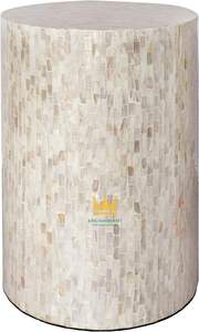 Mesa auxiliar de madera con incrustaciones de madreperla, mesa de acento de mosaico de concha hecha a mano para decoración para sala de estar - Product Image 2