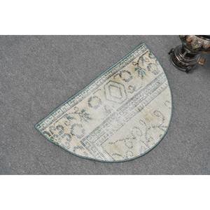 Alfombra de lana clásica azul Beige 2,5X1,5 pies hecha a mano Vintage turco rectángulo Patchwork diseño respaldo de látex para juegos de alfombras - Product Image 4