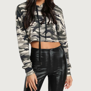 Nuevas mujeres impresas Crop Top Hoodies Cozy Warm Fleece Drawstring Sporty Gym Running Activewear Design - Product Image 6