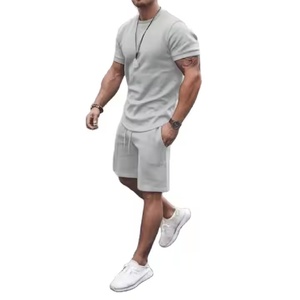 ชุดเซต2ชิ้นเสื้อและกางเกงขาสั้นสำหรับผู้ชายชุดวอร์มสีล้วนสำหรับผู้ชายกางเกงขาสั้นลำลองสำหรับฤดูร้อนใหม่ - Product Image 1