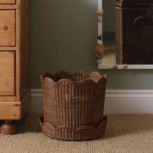 ชุดตะกร้าหวายขอบหยักแบบทำมือ 2 ใบ, ฝาครอบกระถางต้นไม้ทรงกลมสำหรับตกแต่ง, ของตกแต่งบ้านสไตล์โบโฮชิคที่ยั่งยืน - Product Image 5