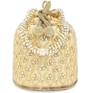 Customized Designer Ethnic Purse Potli With Pearl Handle <b>Drawstring</b> <b>Pouch</b> Wedding Bridal Wristlet Stones Gota Work Potli Purse - Product Image 5
