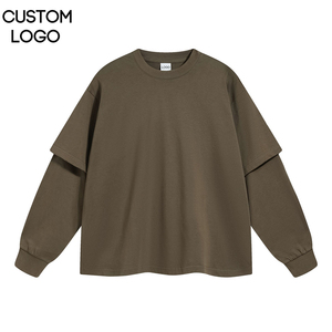 Chemises décontractées de style streetwear pour hommes, vêtements surdimensionnés, impression personnalisée, manches longues, double manches, 100% coton - Product Image 1